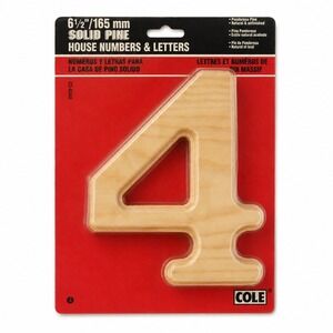 Cole Solid Pine House Number 4 Unisex 6.5" Natural New Vintage 1998 Wood DIY